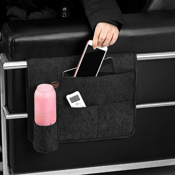 Latrodar Bedside Caddy Bedside Storage Organizer Felts Bed Storage Organizer Hanging Bag With Water Bottle Black Upgraded 12x0.4 Inch