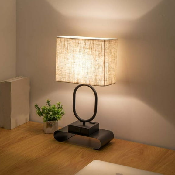 Latrodar Bedside Table Lamp With 2 USB Charging Portsh And 2 AC Sockets Safety Guaranteed Office Reading Work Beige 16x11.2 Inch Home Tools