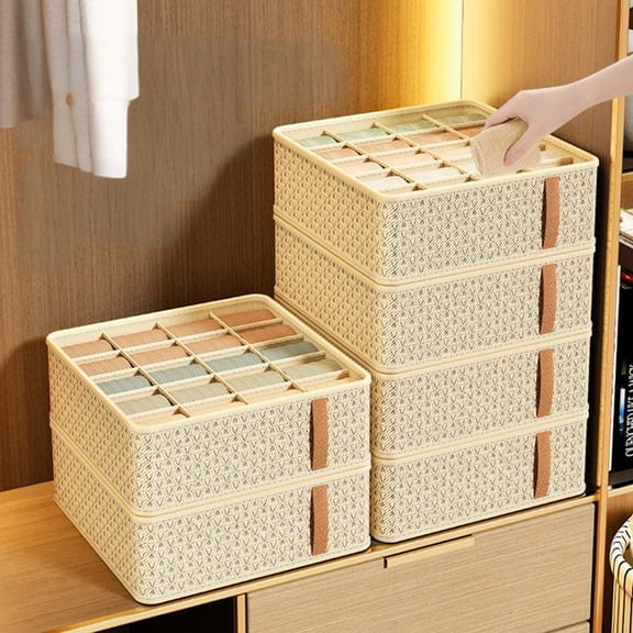Latrodar Beige Drawer Style Multifunctional Underwear And Sock Storage Box Well-Made Yellow 12.8x12.8 Inch Home Stuff