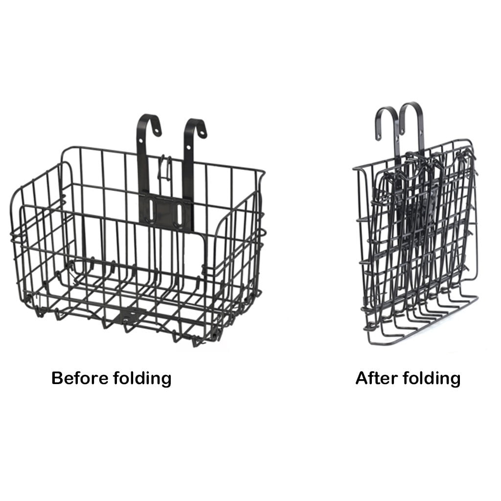 Gecau Bike Basket Wire Mesh Fold-Up Bicycle Front Handlebar Storage Rear Hanging Black Safe&Non-toxic 12.8x4 Inch