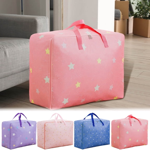 Gecau Blanket Storage Containers Double Zipper Travel Packing Organizers Living Room Kids Room Clothes Storage Floral Print Storage Bins Strong Handles for Blanket Comforters Clothes Sheet Toys 1PC