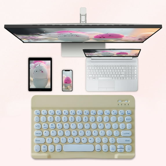 Latrodar Bluetooth Keyboard Color Backplane Keyboard Round Cap Best of Both Worlds or Android PC Tablet Yellow 10.4x7.6 Inch Home Decor