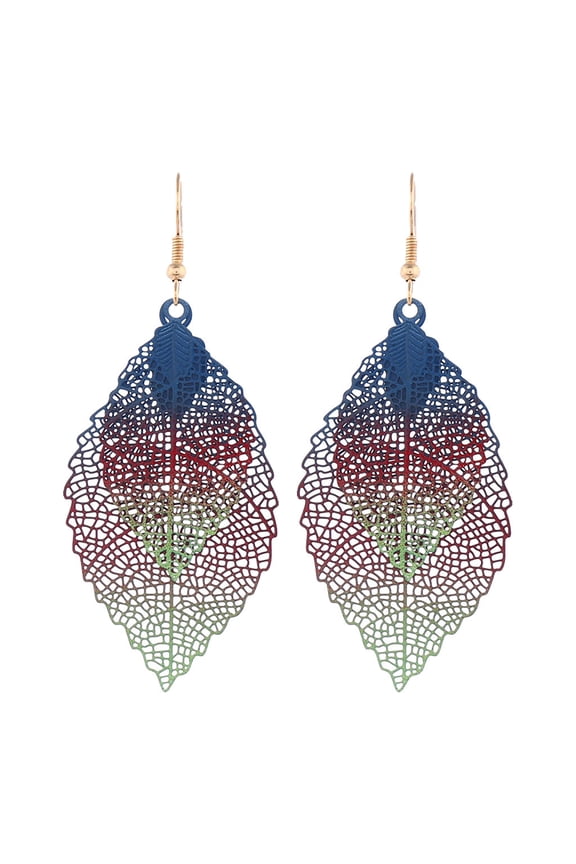 Bohemian Hollow Leaf Double Layer Multicolor Earrings Women's Accessories K