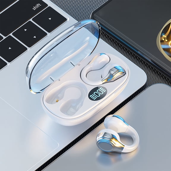 Gecau Bones Conduction Bluetooth Earphones With Non In Ear Clip High Durability e Wireless Earphones White 4.8x3.24 Inch Home Stuff