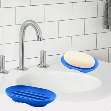 Latrodar Brightly Colored Non Slip Soap Draining Soap Box Soap Bathroom Hole Easy High Durability Blue 4.52x3.12 Inch Home Essentials