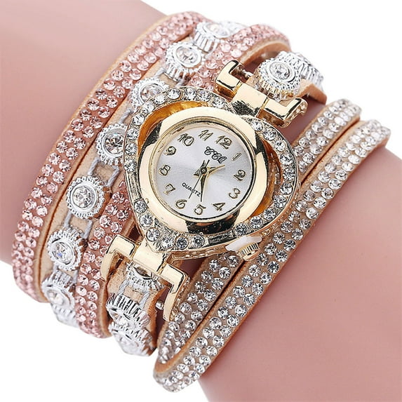 Latrodar CCQ Women Vintage Rhinestone Crystal Bracelet Dial Analog Quartz Wrist Watch Gold up to 50% Off