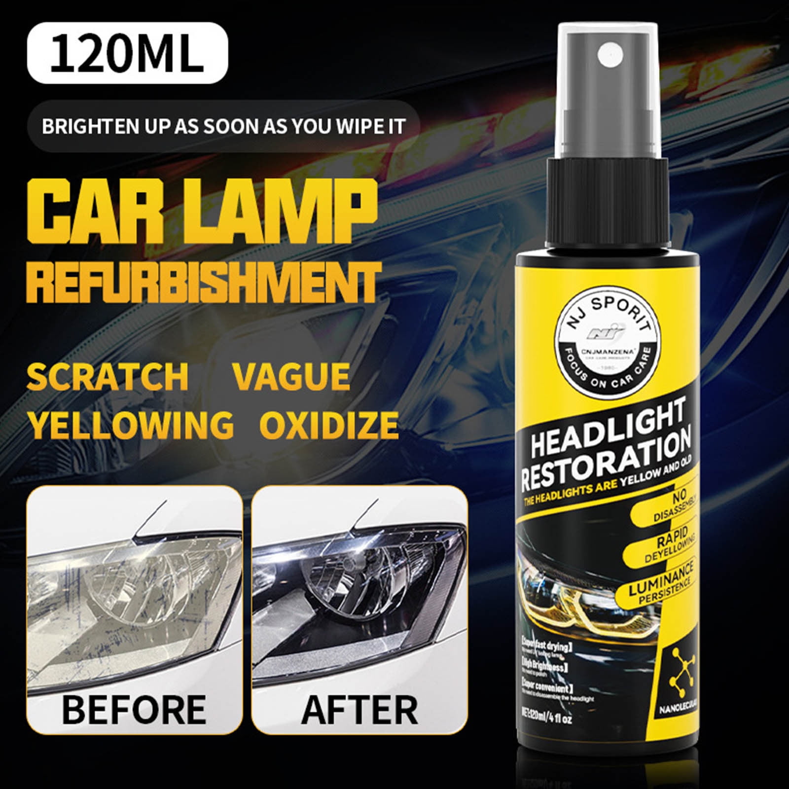 Latrodar Car Headlight Restoration Spray, Headlight Restorer Liquid Spray, Headlamp Brightener Car Care Repair Kit, UVResistant \u0026 Effective Headlight Coating Spr