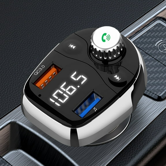 Latrodar Car Mp3 Player LED Display Dual USB Hands- Call HIFI Stereo Music QC3.0 Fast Charge Intelligent Protection Stable Transmission Novelty Black 4.08x2.88