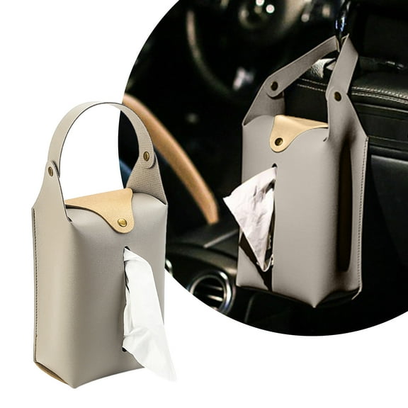 Latrodar Car Tissue Box,Hanging Tissue Box Leather Car Tissue,Multifunctional Rectangular Napkin Bag,Wall-Mounted Tissue Case For Car Truck Home Gray Decorat