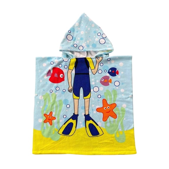 Gecau Children's Bath Towel Cape Creative Print Wearable Beach as show Home Gadgets