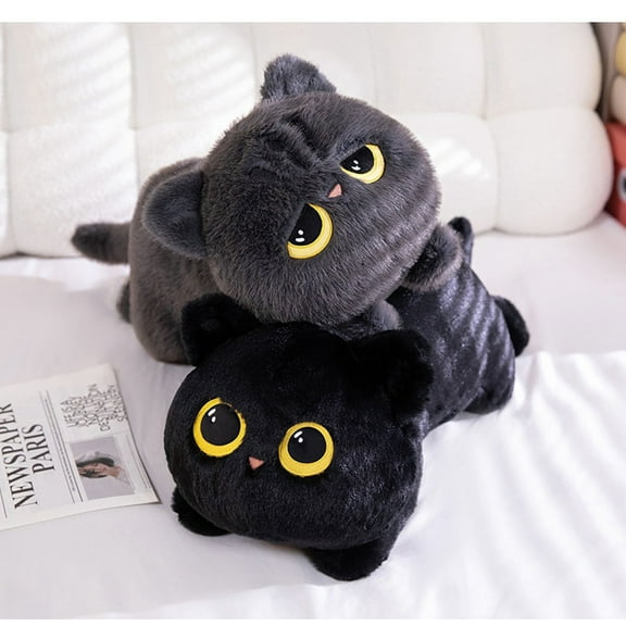 Latrodar Christmas Gifts for Kids Plushies Cuddly Black Cat Plush Throw Pillow Doll for Men Women Leg Clamping Sleeping Long Cat Toy Stuffed Animal Decoration Stuffed Animals Gifts for Her