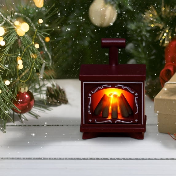 Gecau Christmas LED Retro Wind Light Decoration Imitation Flame Light Small Night Light Fireplace Shaped Light Red 2x2 Inch