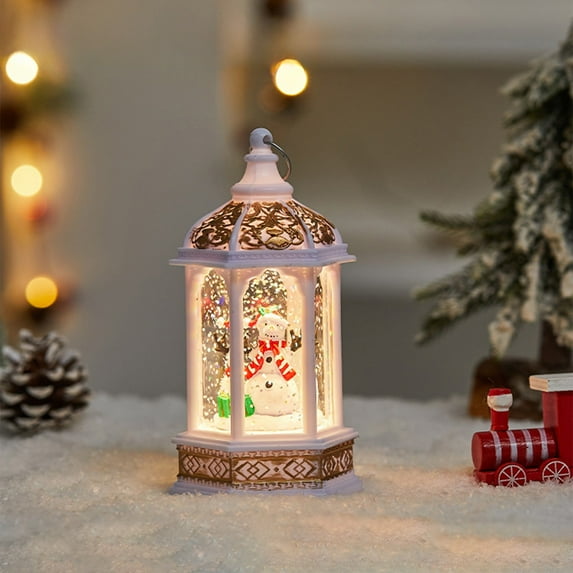 Latrodar Christmas Lantern Decor Night Light Christmas Lanterns Desk Lamp Lighted Water Lantern Home Decor Lantern Christmas Party Supplies White 3.2x3.2 Inch
