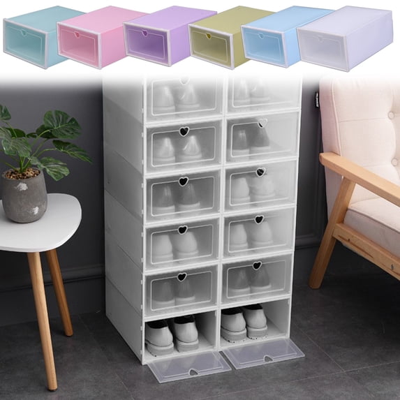 Latrodar Clear Shoe Boxes with Lids Shoe Rack for Front Door Entrance Stackable 6-Tier Plastic Shoe Shelf Shoes Storage Boot Rack 1PC for Closet Entryway Hallway Front Door Entrance