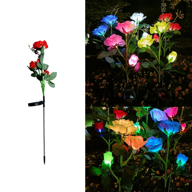 Latrodar Clearance Solar Garden Lights - Solar Outdoor Lights with Beautiful & Realistic Rose Flowers - 7 Color Changing Solar Lights Outdoor, for Yard Garden Decoratio Flash Deals