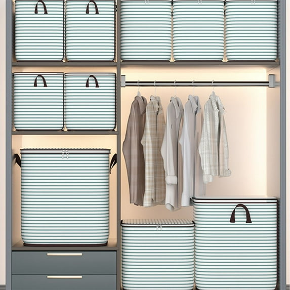 Latrodar Clothes Storage Bins Cube Comforters Storage Bags Storage Containers with Lids Double Zipper Travel Organizer Bags Travel Closet Organizers&storage Striped Travel Organizer Bags 1PC