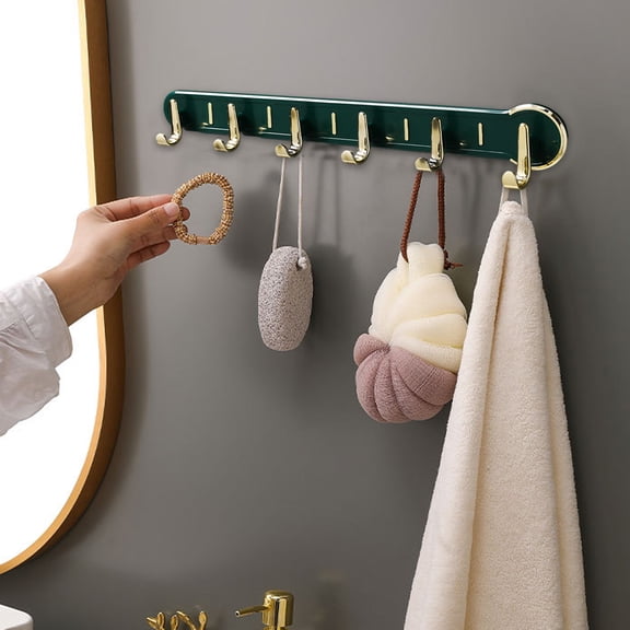 Gecau Coat Rack Wall Mounted - 6 Hooks, Heavy Duty, For Hanging, Secure nd Bathroom Supplies Green 16.8x2.8 Inch Home Decor