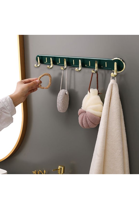 Coat Rack Wall Mounted - 6 Hooks, Heavy Duty, For Hanging, Secure nd Bathroom Supplies Green 16.8x2.8 Inch Home Decor