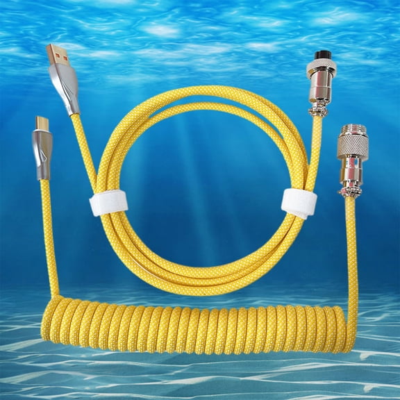 Latrodar Coiled USB C Cable For Gaming Keyboard Double-Sleeved Meticulously Crafted 1.5M USB-C To USB-A Yellow 8x8 Inch Home Stuff