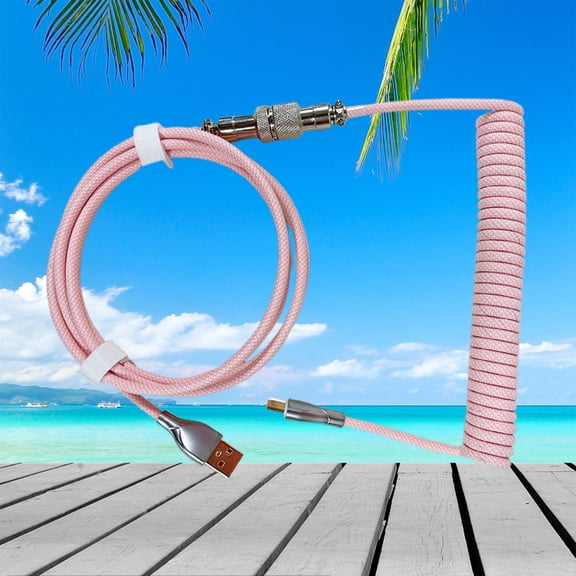 Latrodar Coiled USB C Cable For Gaming Keyboard Double-Sleeved Practical&Affordable 1.5M USB-C To USB-A Pink 8x8 Inch Home Stuff