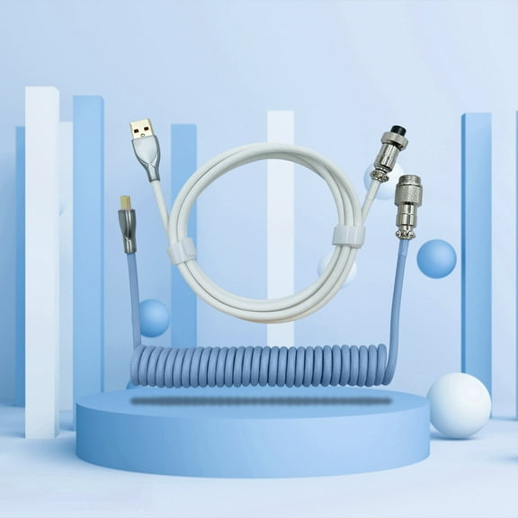 Latrodar Coiled USB C Cable For Gaming Keyboard Double-Sleeved Practical&Affordable 1.5M USB-C To USB-A White 8x8 Inch Home Stuff