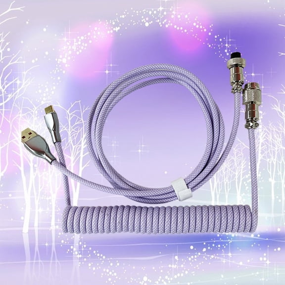 Latrodar Coiled USB C Cable For Gaming Keyboard Double-Sleeved Well-Made 1.5M USB-C To USB-A Purple 8x8 Inch Home Gadgets