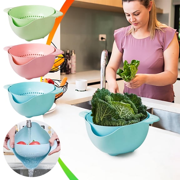 Gecau Colander with Handle Heat Resistance Fruit Basket Large Rotatable Strainers and Colanders Colander Kitchen Appliances Strainer Bowl 2 in 1 1PC for Salad Fruits Vegetable