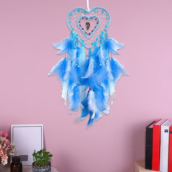 Latrodar Colorful Dreamcatcher Heart Shaped Bedroom Dreamcatcher Handwork Wall Decoration Dreamcatcher Feather Crafts High Durability Blue 8x7.2 Inch Home Tools