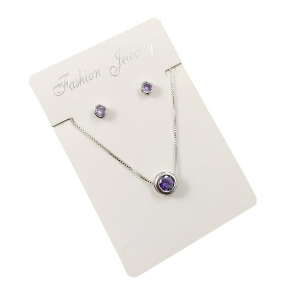 Latrodar Colorful Inlaid Zircon True Round Fate Short Necklace Stud Earring Set Purple up to 50% Off