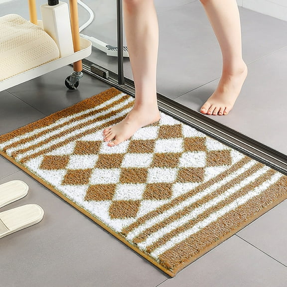 Latrodar Concise Style Floor Mats Non Slip Bathroom Absorbent Upgraded locking Bedroom Mats Brown Home Decor
