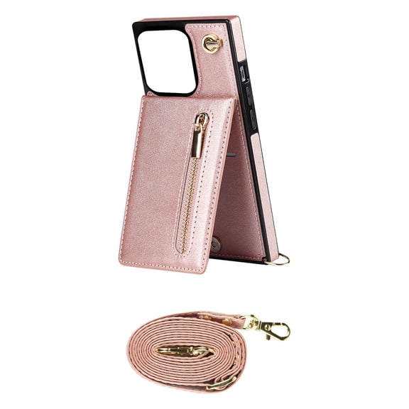 Latrodar Crossbody Wallet Case-Credit Card Suitable for zipper mobile Meticulously Crafted ther case card case Rose Gold Home Tools