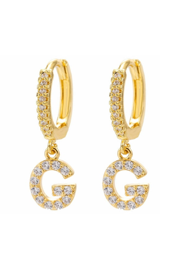 Dainty Gold Plated Initial Hoop Earrings Letter Alphabet Dangle Earrings Fashion Sparkly Rhinestone Letter Initial Pendant Drop Earrings For Women Valent Multicolor
