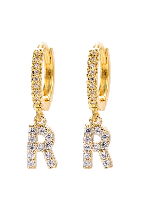 Dainty Gold Plated Initial Hoop Earrings Letter Alphabet Dangle Earrings Fashion Sparkly Rhinestone Letter Initial Pendant Drop Earrings For Women Valent Multicolor