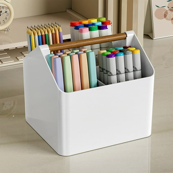 Latrodar Desktop Organizer Large Capacity Pen Holders Compartmentalized Organizer Stationery Sundry Organizer White Durable