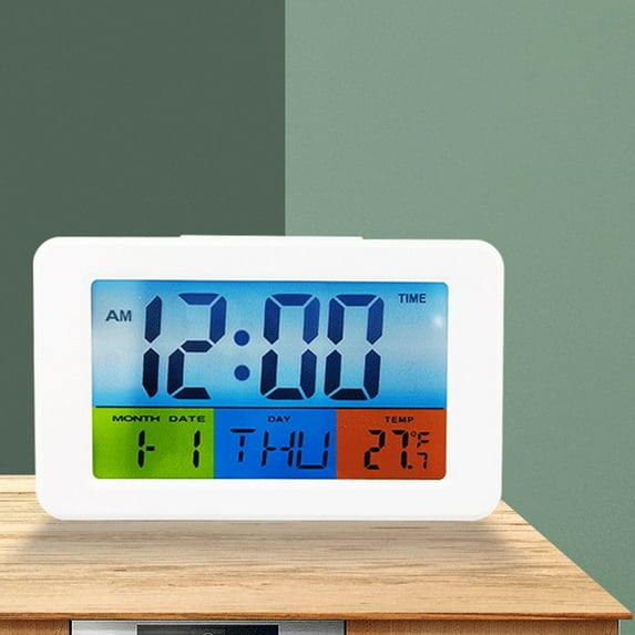 Latrodar Digital Alarm Clock With Colorful LCD Display Affordable&High-Quality Smart Clock Calendar White Home Tools