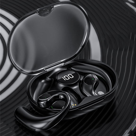 Gecau Digital Display Touch-Control Wireless Earphones Bluetooth 5.2 TWS-Headphones Inaudible Earbuds Headset With Ear Hooks For Training Sport Well-Made Blac