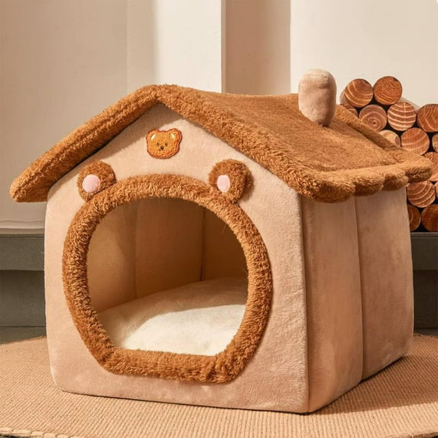 Latrodar Dog House Indoor Foldable Soft Kennel Bed Warm Cats House Puppy Cave With Cushion For Small Medium Large Dogs Cats Brown Decorative 10x2 Inch