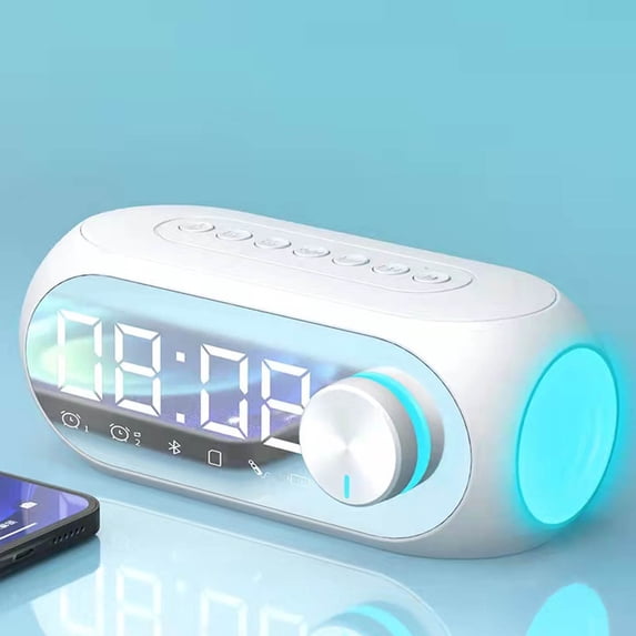 Gecau Drop-proof Wireless Bluetooth Speaker Alarm Clock Good Sound Quality Long Battery Life Desktop Companion Secure White 7.2x3.2 Inch Home Stuff