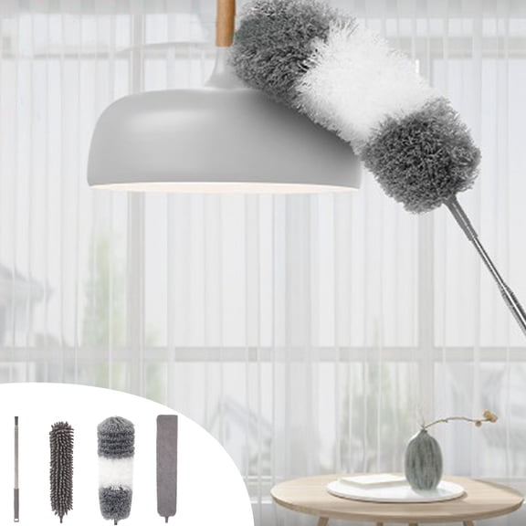 Latrodar Dusters Set For Cleaning High Ceiling Fan Extendable Duster Fiber Meticulously Crafted ip Crevice Brush Gray 16.6x2.8 Inch Home Decor