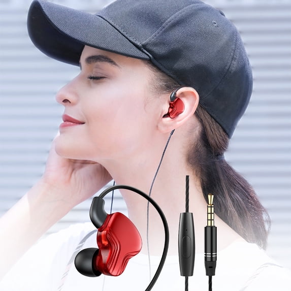 Gecau EDual Dynamics Earphones, Wired In Ear, High Sound Duality, Long-Lasting n Eating Game Phones Red Home Decor
