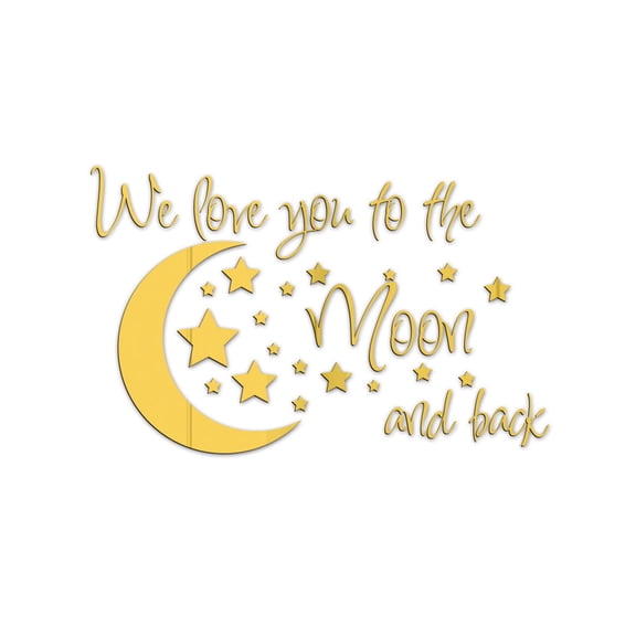Gecau English Letter Star Combination Acrylic Mirror Sticker Three-dimensional Gold Upgraded 9.2x0.4 Inch