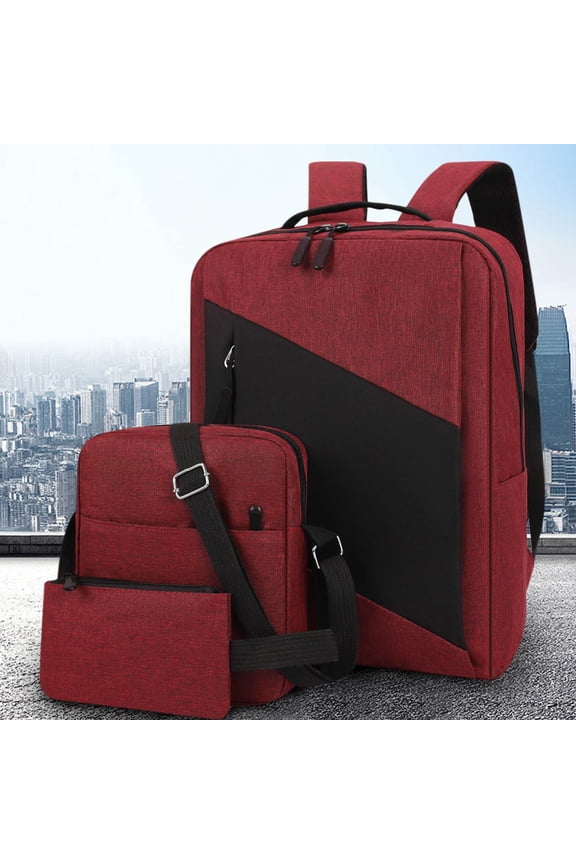 Latrodar Fashion Three-piece Backpack Backpack Male Business Affordable&High-Quality apacity Students Bag Red Home Decor