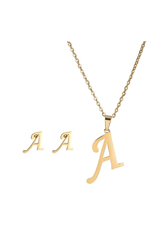 Fashion Women Gift 26 English Letter Name Chain Pendant Necklaces Earring Set Je Gold up to 50% Off