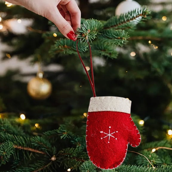 Gecau Felts Shaped Christmas Cartooning Decorations Christmas Tree Crafted with Care s Decorations Gloves Red 4x4 Inch Home Stuff