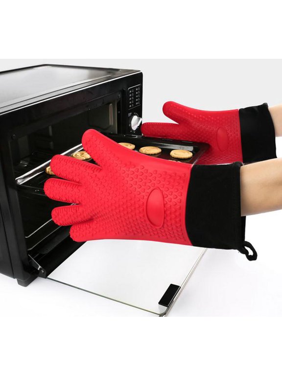 Flat Mouth Lengthened Plus Cotton Gloves Eco-Friendly Material n Five-finger Gloves Red 14.2x5.8 Inch Home Decor