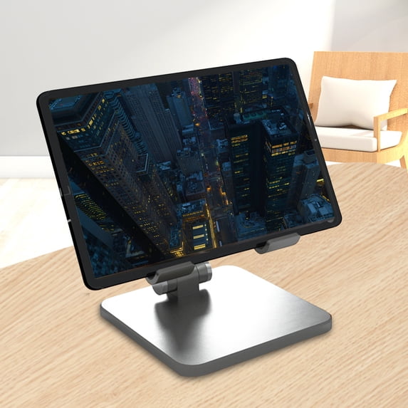 Gecau Foldable Phone & Tablet Stand Adjust-able Aluminum Portable Stand For Desk Foldable Dock Heavy Duty Metal Base Non-Toxic Silver 5.08x3.8 Inch Home Stuff
