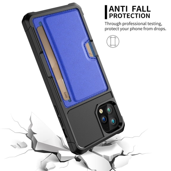 Gecau For iPhone12 Pro Max Leather Wallet Card Shockproof Car Phone Case Cover Upgraded Blue Home Gadgets