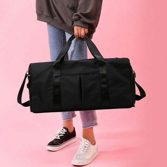 Latrodar Gym Bag For Women And Men Workout Bag For Sports And Travel Water Proof Duffel Bag With Shoe And Wet Clothes Compartments Black Durable 10x0.8 Inch