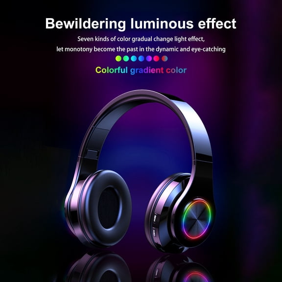 Gecau Head-Mounted Foldable TWS-Headphones Wireless Bluetooth 5.0 Headset Non-Toxic Built In Microphone black 7.6x4.8 Inch Home Tools