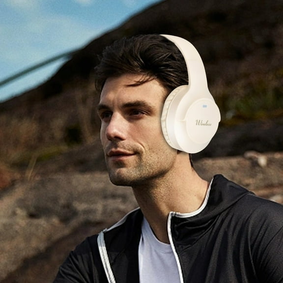 Gecau Headband Bluetooth Headset Built-in Microphone Noise Canceling Headset Sturdy Beige 7.2x5.6 Inch Home Essentials